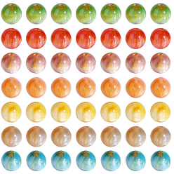 Couleur Mélangete 112pcs 7 couleurs perles de résine transparentes, ronde, deux tons, avec de la poudre de paillettes, couleur mixte, 10mm, Trou: 1.8mm, 16 pcs / couleur