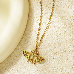 Настоящее золото 18K 304 ожерелья с подвеской в виде полой головы жука из нержавеющей стали, колье из кабельных цепочек для женщин, реальный 18 k позолоченный, 17-3/4 дюйм (45 см)