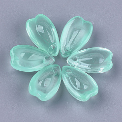 Medium Aquamarine Transparent Spray Painted Glass Charms, Petal, Medium Aquamarine, 13x8x5.5mm, Hole: 1mm