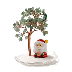 Зеленый Авантюрин Рождественские натуральные зеленые авантюриновые чипсы елочные украшения, Санта-Клаус, основание лампворк с медной проволокой, фэн-шуй, энергетический камень, подарок для домашнего офиса, рабочего стола, 94.5x115 мм