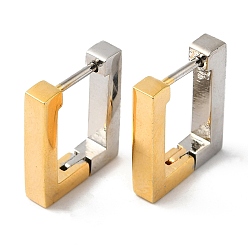 Real Gold Plated & Real Platinum Plated Двухцветные латунные прямоугольные серьги-кольца, настоящее золото и платина, 15x13x4 мм