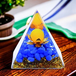 Озёрно--синий Генераторы энергии смолы оргонитовой пирамиды, Натуральные кварцевые чипсы Рейки внутри для украшения стола для домашнего офиса, Плут синий, 50x50x50 мм