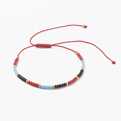 Colorful Adjustable Nylon Thread Braided Bead Bracelets, with Round Glass Seed Beads, Colorful, Inner Diameter: 1-5/8~4 inch(4~10cm)