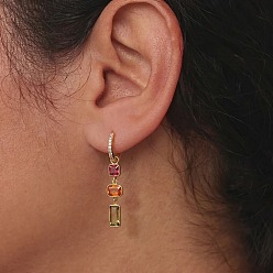 Настоящее золото 18K 304 Прямоугольные серьги-кольца из нержавеющей стали с инкрустацией кубическим цирконием для женщин, реальный 18 k позолоченный, 41x10x1.9 мм