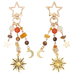 Антично-золотой и Золотой 2шт. подвески в виде звезды и луны из сплава, с натуральным драгоценным камнем и стеклянными бусами, античный золотой и золотой, 105 мм