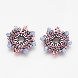 Темная Орхидея Японский бисер miyuki & toho ручной работы ссылки, Ткацкий станок, цветок, темные орхидеи, 22x20x3 мм, отверстие : 1~2 мм