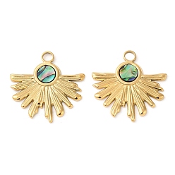 Настоящее золото 18K 304 подвески из натуральной ракушки пауа из нержавеющей стали, , ионное покрытие (ip), реальный 18 k позолоченный, 26x26x2 мм, отверстие : 3 мм