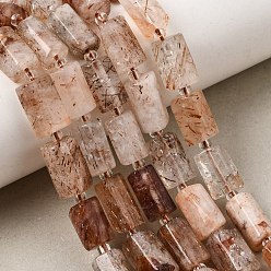 Rutilated Quartz Natural Black Gold Rutilated Quartz Beads Strands, Faceted Column, with Seed Beads, 11~12x7~8mm, Hole: 0.9mm, about 28pcs/strand, 15.63''~15.75''(39.7~40cm)