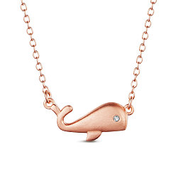 Oro Rosa 925 collares pendientes de plata de ley, con grado aaa circonio cúbico, con sello s925, ballena, oro rosa, 17.72 pulgada