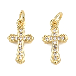 Golden Brass Micro Pave Clear Cubic Zirconia Pendants, Cross Charms, Cadmium Free & Lead Free, Golden, 16x9x2mm, Hole: 3mm