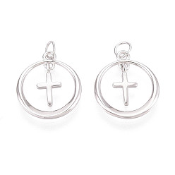 Платина 925 кольцо из стерлингового серебра с подвесками-крестиками, с соединительным кольцом и 925 штампом, родий, платина, 15.5x13.5x1.5 мм, отверстие : 2.7 мм