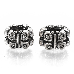 Античное Серебро Сплавочные овальные бусины тибетского стиля , бусины с большим отверстием, без кадмия и без свинца, бабочка, античное серебро, 9x10.5x6.5 мм, Отверстие : 5 мм , около 510 шт / 1000 г