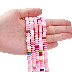 Pink Handmade Polymer Clay Beads Strands, for DIY Jewelry Crafts Supplies, Flat Round, Pink, 6~7x3mm, Hole: 1.5mm, about 113~116pcs/strand, 15.55 inch~16.14 inch(39.5~41cm)