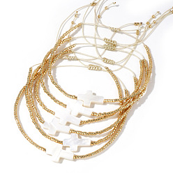 Золотистый 4 Набор браслетов из плетеного бисера и стеклянных бусин, украшение в виде креста из натуральной ракушки для женщин, золотые, регулируемый