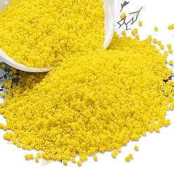 Желтый Стеклянный бисер матового цвета, цилиндр, желтые, 1.6x1.3 мм, отверстие : 0.8 мм, Около 60000 шт / фунт