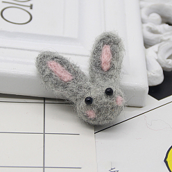 Серебро Кабошоны из шерстяного войлока, кролик, серебряные, 37~40x20~22 мм