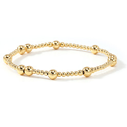 Золотой Браслеты из латуни и стеклянных бусин, эластичные, Украшения на запястье для женщин, которые можно носить в несколько рядов., круглые, золотые, 6.89 дюйм (17.5 см)