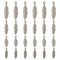 Stainless Steel Color 304 Stainless Steel Pendants, Leaf, Stainless Steel Color, 16.5~27x4~6.5x2mm, Hole: 1~1.8mm, 24pcs/box