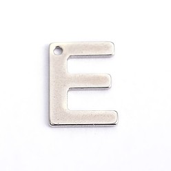 Letter E 304 Stainless Steel Letter Charms, Letter.E, 11x8x0.8mm, Hole: 1mm