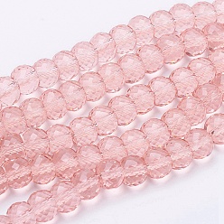 Pink Transparent Glass Beads Strands, Faceted, Drum, Pink, 8x6mm, Hole: 1mm, about 40pcs/strand, 9.4 inch