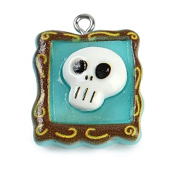 Skull Подвески из смолы на тему Хэллоуина, с фурнитурой платина железная, череп, 25x20.5x9 мм, отверстие : 2 мм