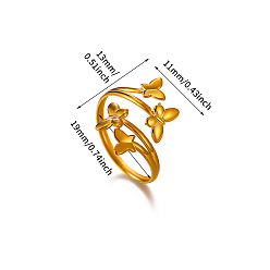 Butterfly 304 Stainless Steel Cuff Open Rings, Golden, Butterfly, Inner Diameter: 15~20mm