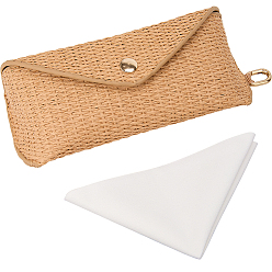 Цвет Древесины 1 шт. прямоугольный соломенный коврик для очков, с железной застежкой-кнопкой и 1 салфеткой для чистки очков из замшевого волокна., деревесиные, 175x80.5x52 мм