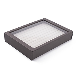 Gray Wooden Jewelry Presentation Boxes, Covered with PU Leather, Organic Glass and Magnetic Stripe, Rectangle, Gray, 305x223x53mm