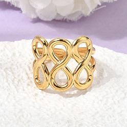 Настоящее золото 18K 304 открытые кольца-манжеты из нержавеющей стали для женщин, бесконечность, ионное покрытие (ip), реальный 18 k позолоченный, 16.5 мм, внутренний диаметр: 17 мм