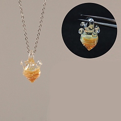 Gold Ocean Handmade Lampwork Heart Pendant 201 Stainless Steel Cable Chain Necklaces, Stainless Steel Color, Gold, 17.72 inch(45cm)