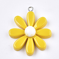Золотистый Подвески из смолы, с фурнитурой железной платинового оттенка, цветок, золотые, 33~34x28~30x8~9 мм, отверстие : 2 мм