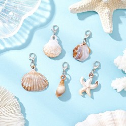 (52) Непрозрачная лаванда 5 шт 5 стили акриловая ракушка морская звезда раковина подвеска украшение, застежки из сплава подвески для украшений сумок, разноцветные, 34.5~41.5 мм, 1 шт / стиль