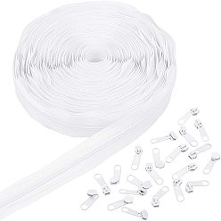 Белый Нейлоновые аксессуары для одежды, комплекты компонентов на молнии, съемник на молнии из нейлона и сплава, белые, 1000x25 мм, тяговая головка: 26x7x5.5 мм