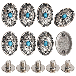 Темно-Голубой Легкие декоративные заклепки, с синтетической бирюзой и железными винтами, для кошелька, , овальные, античное серебро, глубокое синее небо, 35x24.5x8.5 мм, отверстие : 2.5 мм, 10 шт