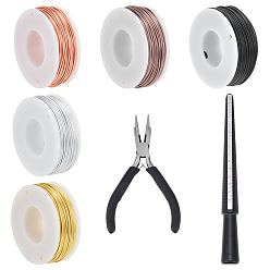 Couleur Mélangete Kits de fabrication de bijoux diy, y compris le fil d'aluminium, 45# pince à bec rond en acier au carbone et mandrin de mesure de bagues en plastique, couleur mixte, 1mm