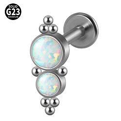 Плоский Круглый G23 титановые безрезьбовые лабреты, с имитацией опал, цвет нержавеющей стали, плоско-круглые, 8 мм, штифты : 1.2 мм