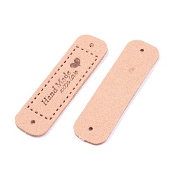 PeachPuff PU Leather Label Tags, Handmade Embossed Tag, with Holes, for DIY Jeans, Bags, Shoes, Hat Accessories, Rectangle with Word Handmade, PeachPuff, 55x15x1.2mm, Hole: 2mm