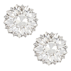 Платина 2украшения для обуви из сплава со стразами, съемные пряжки для обуви, с железной фурнитурой, цветок, платина, 45x18 мм