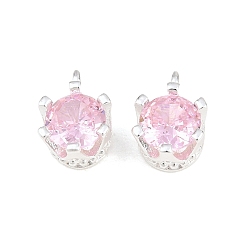 Pink Latón pavimenta encantos de zirconia cúbica, encantos de una sola piedra, encantos de la corona, plata, rosa, 9x6x5 mm, agujero: 1.6 mm
