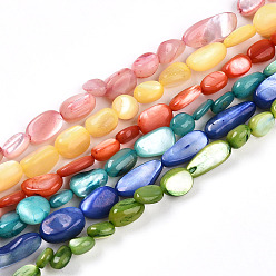 (52) Непрозрачная лаванда Натуральный белый стеклянные бусы нити, окрашенные, самородки, разноцветные, 5~17x4~17x2~7 мм, отверстие : 0.6 мм, около 41~54 шт / нитка, 14.57~16.14 дюйм (37~41 см)