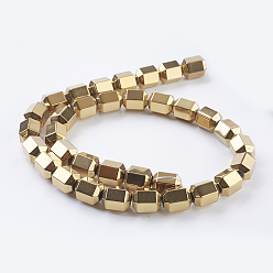 Golden Plated Vacuum Plating Electroplate Non-magnetic Synthetic Hematite Beads Strands, Grade A, Faceted, Column, Golden Plated, 12x10mm, Hole: 1mm, 1mm, about 34pcs/strand, 15.7 inch(40cm)