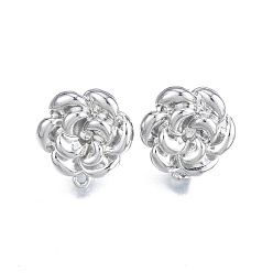 Platinum Alloy Stud Earring Findings, with Vertical Loops and 304 Stainless Steel Pins, Flower, Cadmium Free & Nickel Free & Lead Free, Platinum, 17x13mm, Hole: 2mm, Pin: 0.7mm