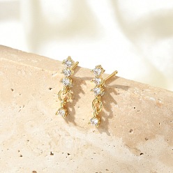 Другие Серьги-гвоздики из латунного микро-паве, без свинца и без кадмия, долговечный, стойки покрытие, реальный 18 k позолоченный, 15x3 мм