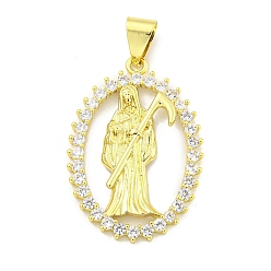 Настоящее золото 18K Покрытие стойки латунь микропаве прозрачные подвески из кубического циркония, без кадмия и без свинца, долговечный, смерть, реальный 18 k позолоченный, 40x27x3.5 мм, отверстие : 8.5x4.8 мм