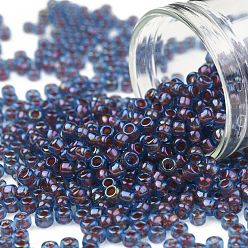 (381) Inside Color Aqua/Oxblood Lined Toho runde Rocailles, japanische Rocailles, (381) Innenfarbe Aqua / Ochsenblut ausgekleidet, 8/0, 3 mm, Bohrung: 1 mm, über 222pcs / Flasche, 10 g / Flasche