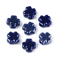 Темно-Синий Фарфоровые бусины ручной работы, Четыре листа клевера, яркие глазированный фарфор, темно-синий, 11.5~12x11.5~12x5.5~6 мм, отверстие : 1.8~2 мм