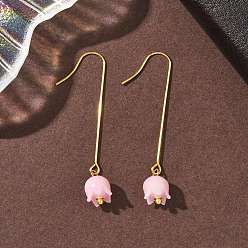 Золотой Гальванопокрытие 304 серьги-подвески из нержавеющей стали, цветок, золотые, 52x8 мм