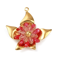 Светло-Вишневый 304 подвески из нержавеющей стали, с акриловыми шариками, цветок, золотые, светло-вишневый, 35x35.5x10 мм, отверстие : 1.8 мм