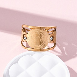 Золотой 304 Кольца-манжеты из нержавеющей стали со стразами в виде святого Бенедикта, золотые, 15 мм, регулируемый