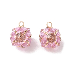 Бледно-Розовый Стеклянные прелести, с латунной найти, кубические, золотые, розовый жемчуг, 11x9 мм, отверстие : 1 мм